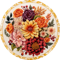 Fall Florals Faux Embroidery Round Metal Wreath Sign 6