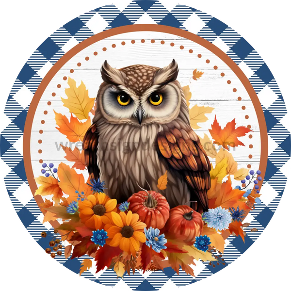 Fall Owl And Pumpkins Metal Wreath Sign 8