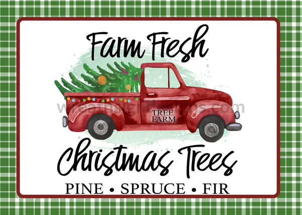 Farm Fresh Christmas Trees Green Plaid 5X7- Metal Signs