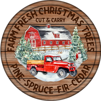 Farm Fresh Christmas Trees-Vintage Red Truck - Metal Signs 8 Circle