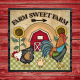 Farm Sweet Barn-Rooster & Hen- Wreath Metal Sign