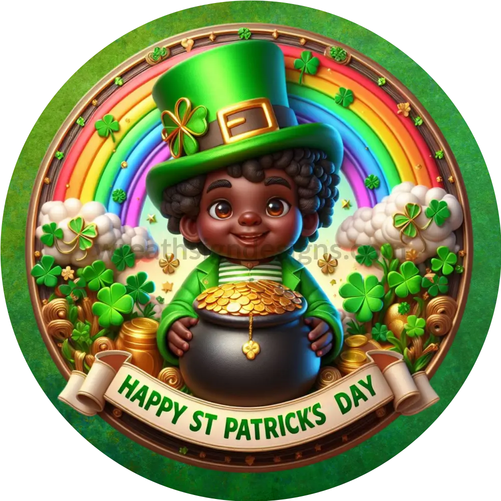 Faux 3D Leprechaun And His Pot Of Gold- Round Metal Sign 6