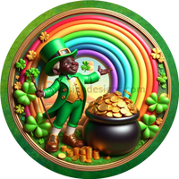 Faux 3D Leprechaun And His Pot Of Gold- Round Metal Sign 6