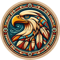 Faux Carved Wood Native American Eagle - Round Metal Wreath Sign