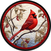Faux Quilted Winter Cardinals-Round Metal Signs 8