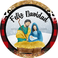 Feliz Navid-Nativity Scene Leopard And Buffalo Plaid Wreath Sign 8