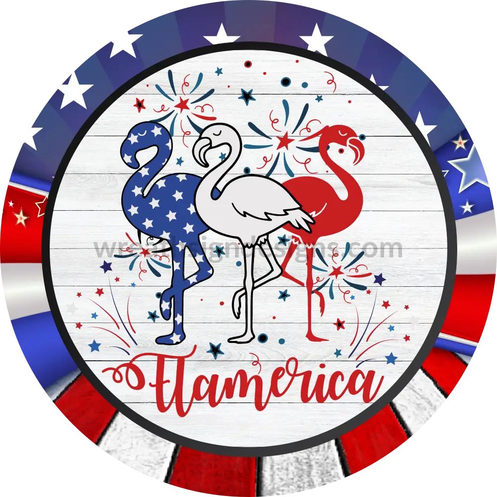 Flamerica Patriotic Flamingo Metal Wreath Sign 6 8X12