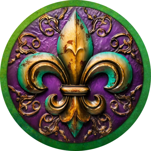 3D Fleur De Lis Green Purple Gold Metal Sign 6