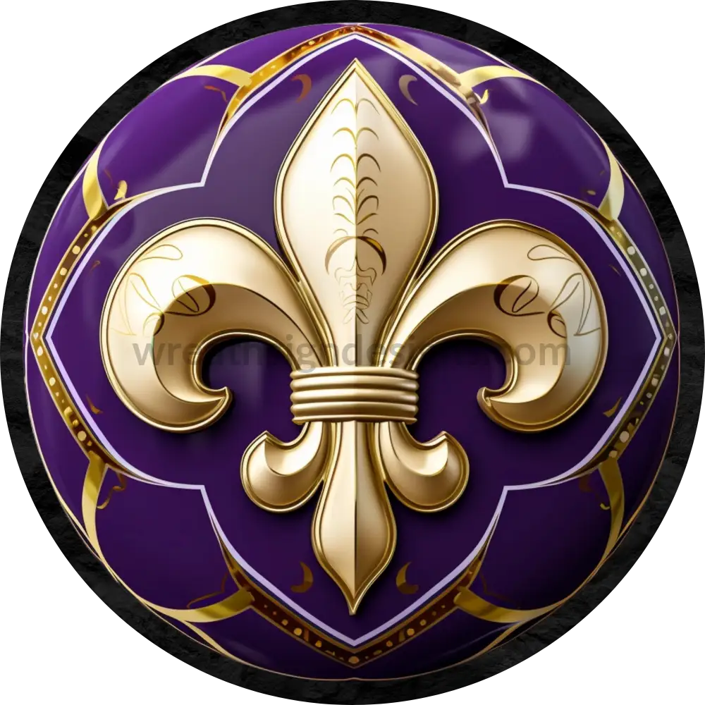 Fleur De Lis Purple And Gold Metal Sign 6