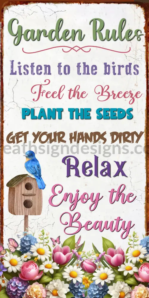 Garden Rules 6X12- Christian Metal Wreath Sign 8X12