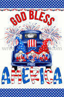 God Bless America Gnome Truck Blue 8X12 Metal Sign