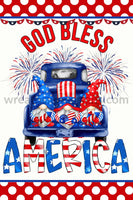 God Bless America Gnome Truck Red 8X12 Metal Sign