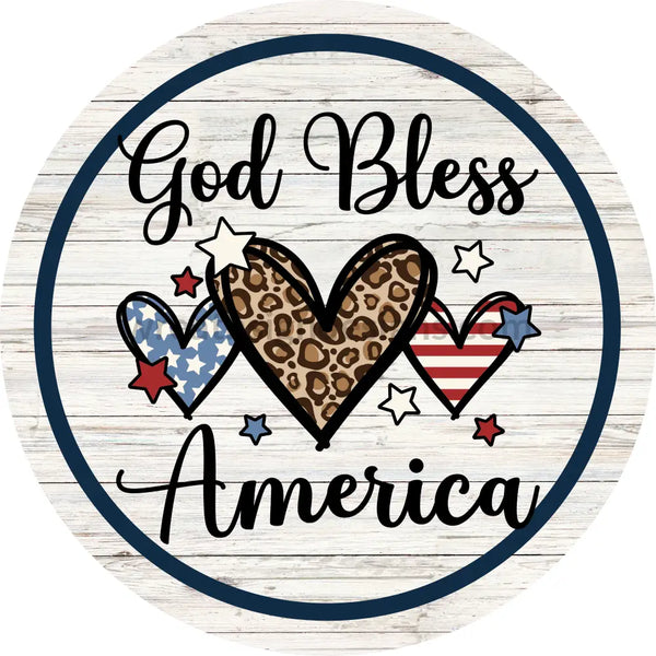 God Bless America-Leopard Stars And Stripes-Circle Metal Sign 8 Circle