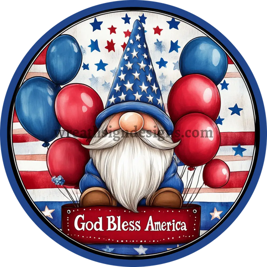 God Bless America Patriotic 4th of July Gnomes-Patriotic Metal Wreath Sign MS-1205