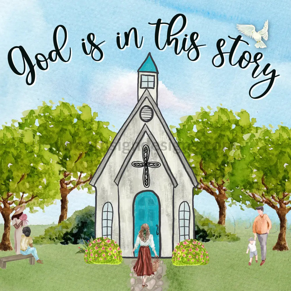 God Is In This Story- Square Church Metal Wreath Sign 8