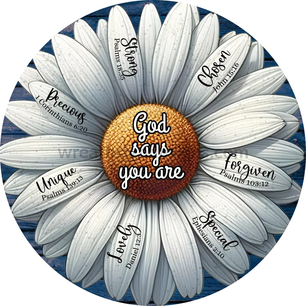 God Says You Are Daisy- Faith Based Christian Metal Wreath Sign