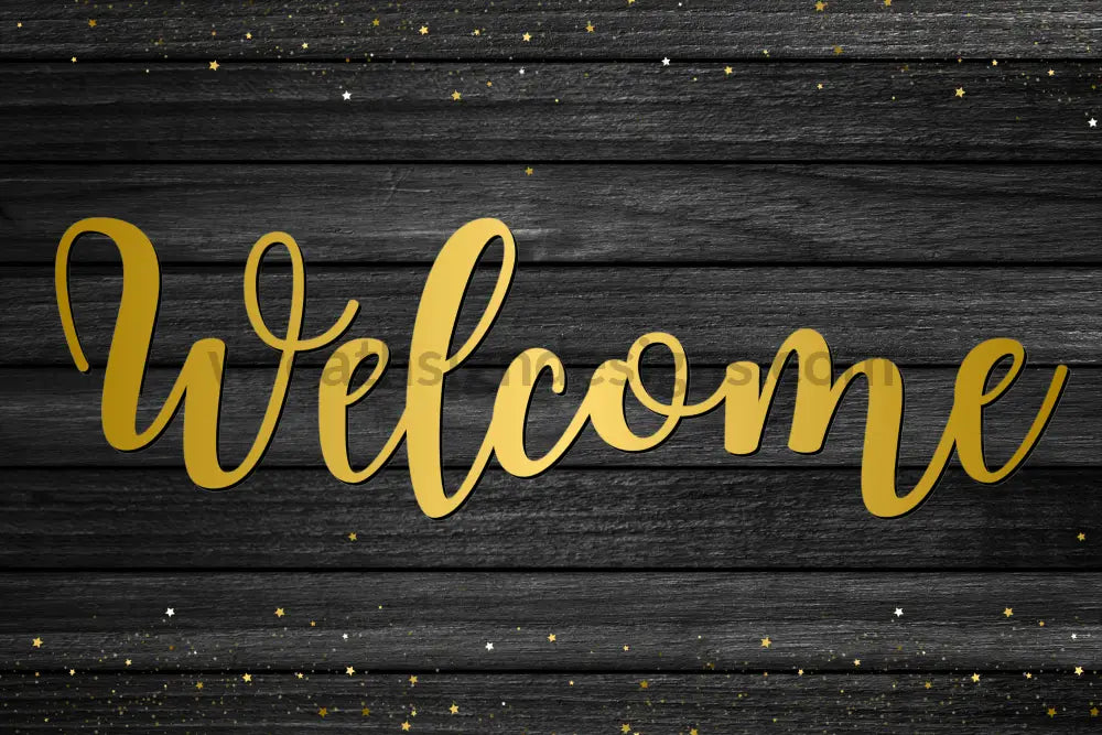 Gold Welcome On Black Everyday Wreath Sign 8X12