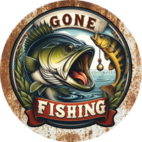 Gone Fishing Large Mouth Bass-Metal Wreath Sign 6