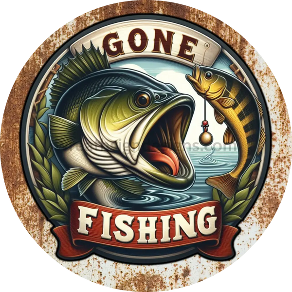 Gone Fishing Large Mouth Bass-Metal Wreath Sign 6