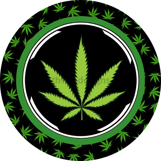 Green And Black Cannabis Leaf Metal Sign 6