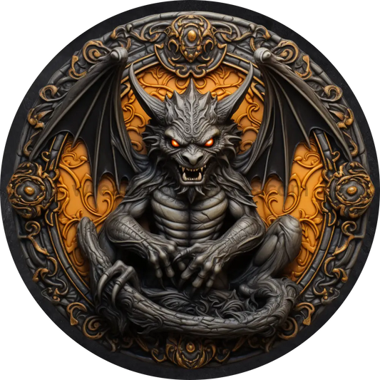 3D Halloween Gargoyle -Halloween Metal Wreath Sign 8 Circle