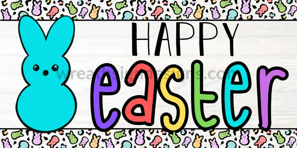 Happy Easter Blue Sugar Bunny With Bunny Border-Metal Sign