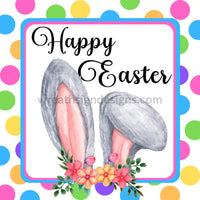 Happy Easter Bunny Ears Metal Wreath Sign 8 Square