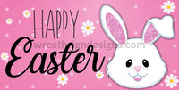 Happy Easter Pink Glitter Bunny Wreath Sign-Metal Sign