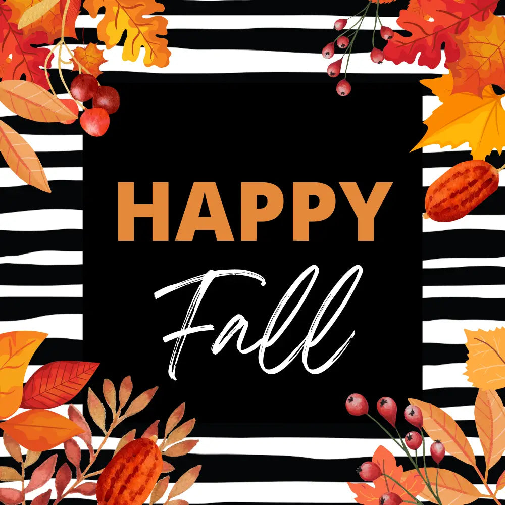 Happy Fall Leaves And Black Stripes 8