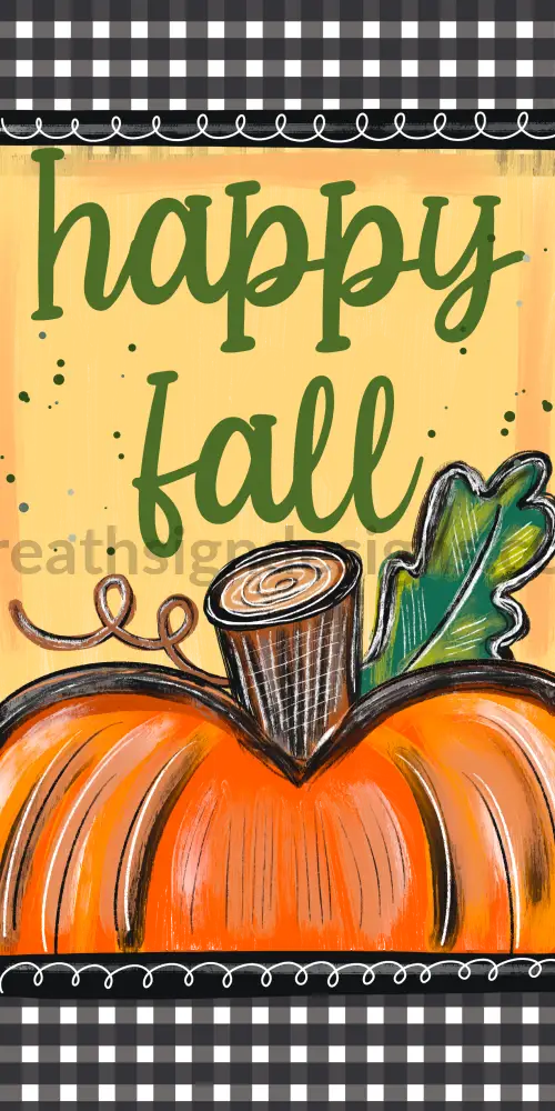 Happy Fall Pumpkin Black Gingham Wreath Sign 12X6 Metal Sign