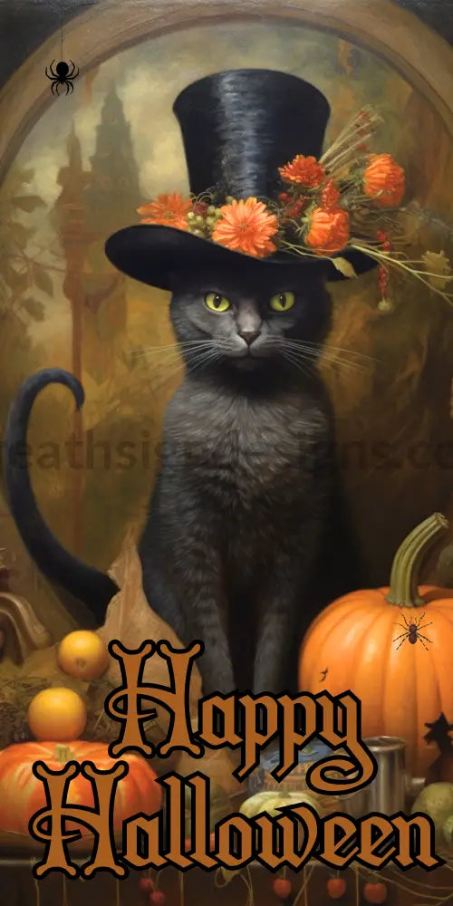 Happy Halloween Black Cat 12X6 Metal Sign