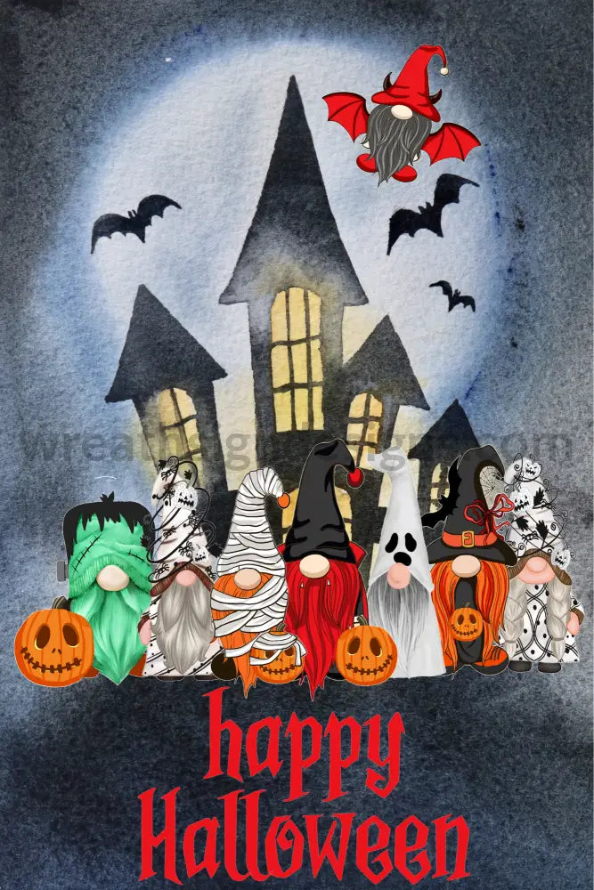 Happy Halloween Gnomes 8X12 Metal Sign