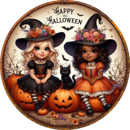 Happy Halloween Little Witches Metal Wreath Sign 10’