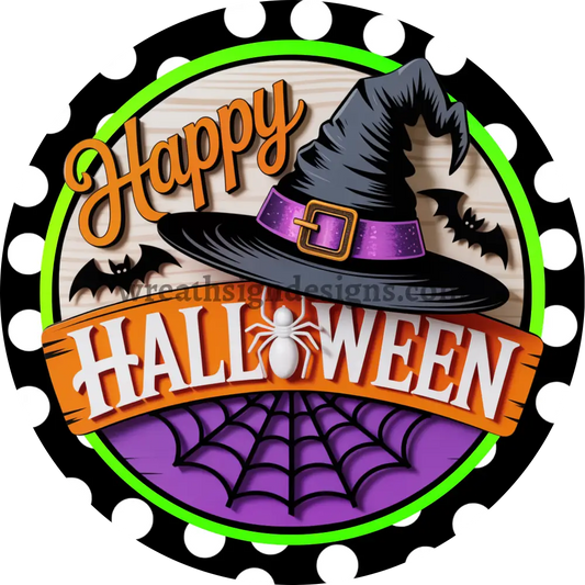 Happy Halloween Witch Hat- Halloween Witch Metal Wreath Sign MS-1295 6’’