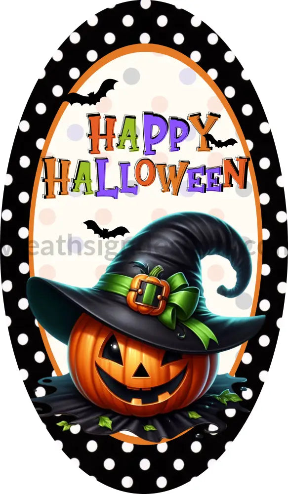 Happy Halloween Witch Jack O Lantern 12X7 Oval -Halloween Metal Wreath Sign 12X6 Metal Sign