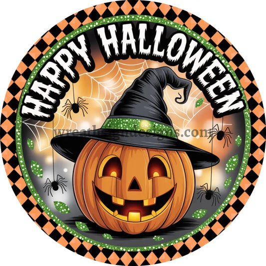 Happy Halloween Witch Jack O Lantern round metal Halloween wreath sign MS-1329 6’’
