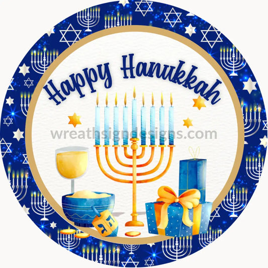 Happy Hanukkah- Round Metal Wreath Sign 6