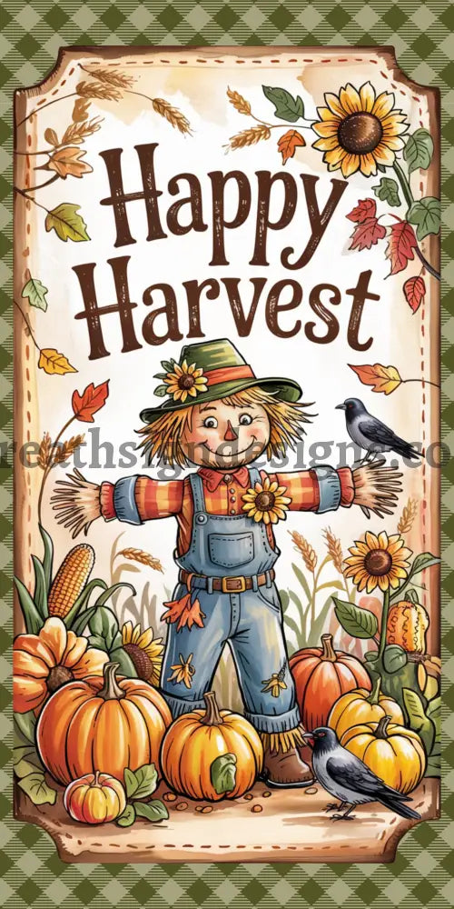 Happy Harvest Scarecrow 6x12’’ - Metal Fall Wreath Sign MS-1586