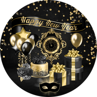 Happy New Year Celebration Black And Gold Metal Wreath Sign 8