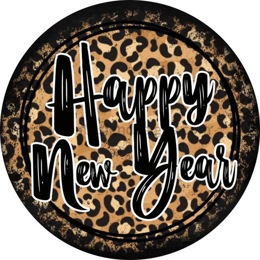 Happy New Years Black And Leopard Metal Wreath Sign 8