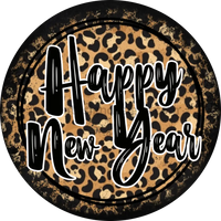 Happy New Years Black And Leopard Metal Wreath Sign 8