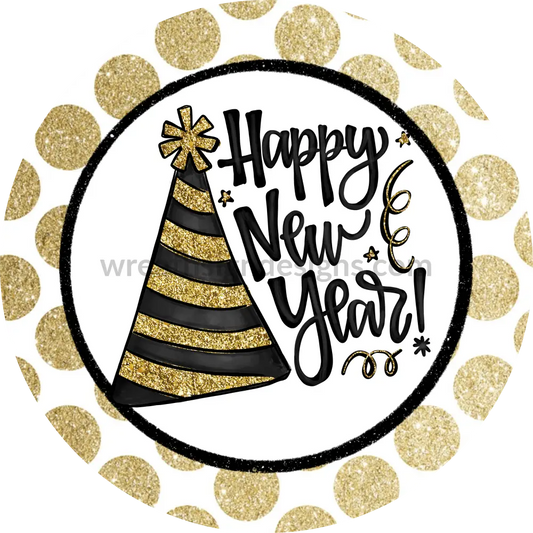 Happy New Years Party Hat Metal Wreath Sign 8
