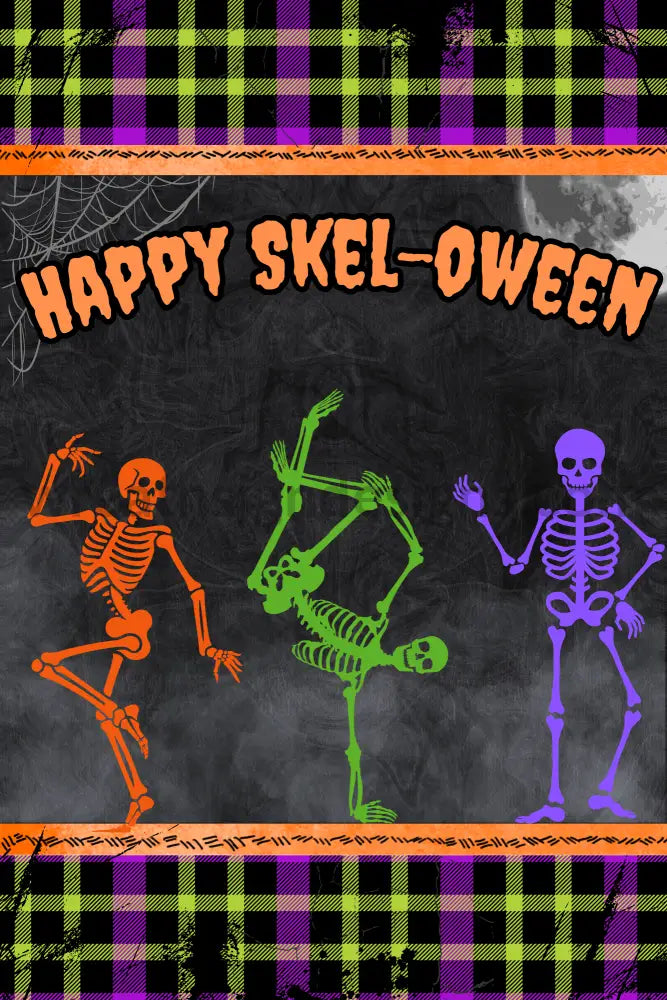 Happy Skel-Oween Dancing Skeletons- Sams Ribbon Match 8X12 Metal Sign