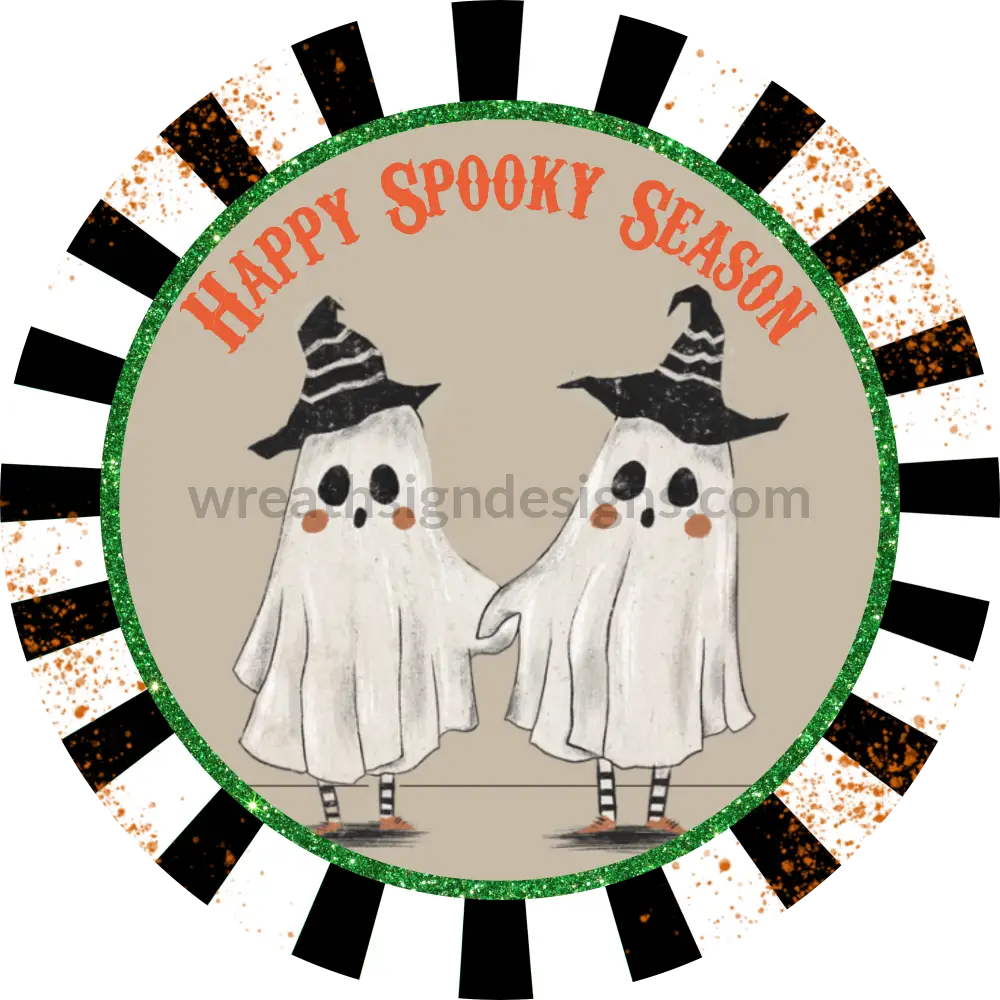 Happy Spooky Season Vintage Ghosts- Halloween- Metal Wreath Sign 8 Circle