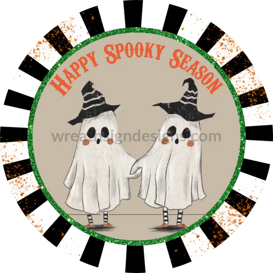 Happy Spooky Season Vintage Ghosts- Halloween- Metal Wreath Sign 8 Circle