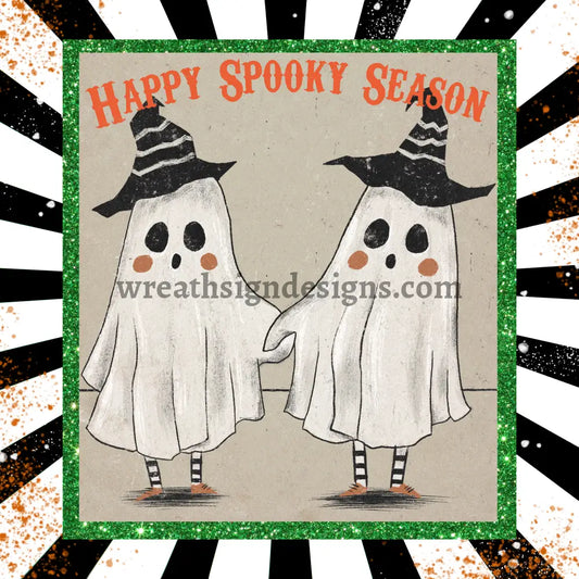 Happy Spooky Season Vintage Ghosts- Halloween- Metal Wreath Sign 8 Circle