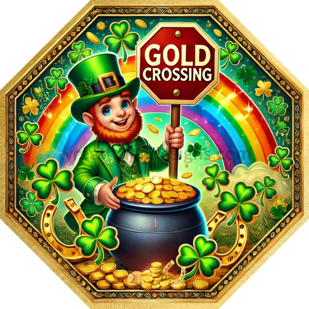 Happy St Patricks Day Green Plaid Pot Of Gold- Octagon Metal Sign 12’’ (Two Pre-Punched Holes