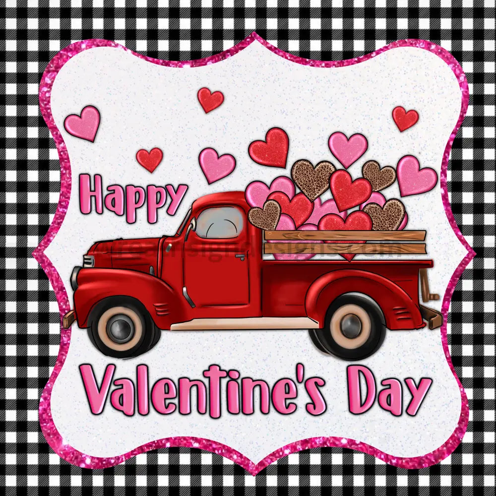 Happy Valentine Heart Truck-Square Metal Wreath Sign 8