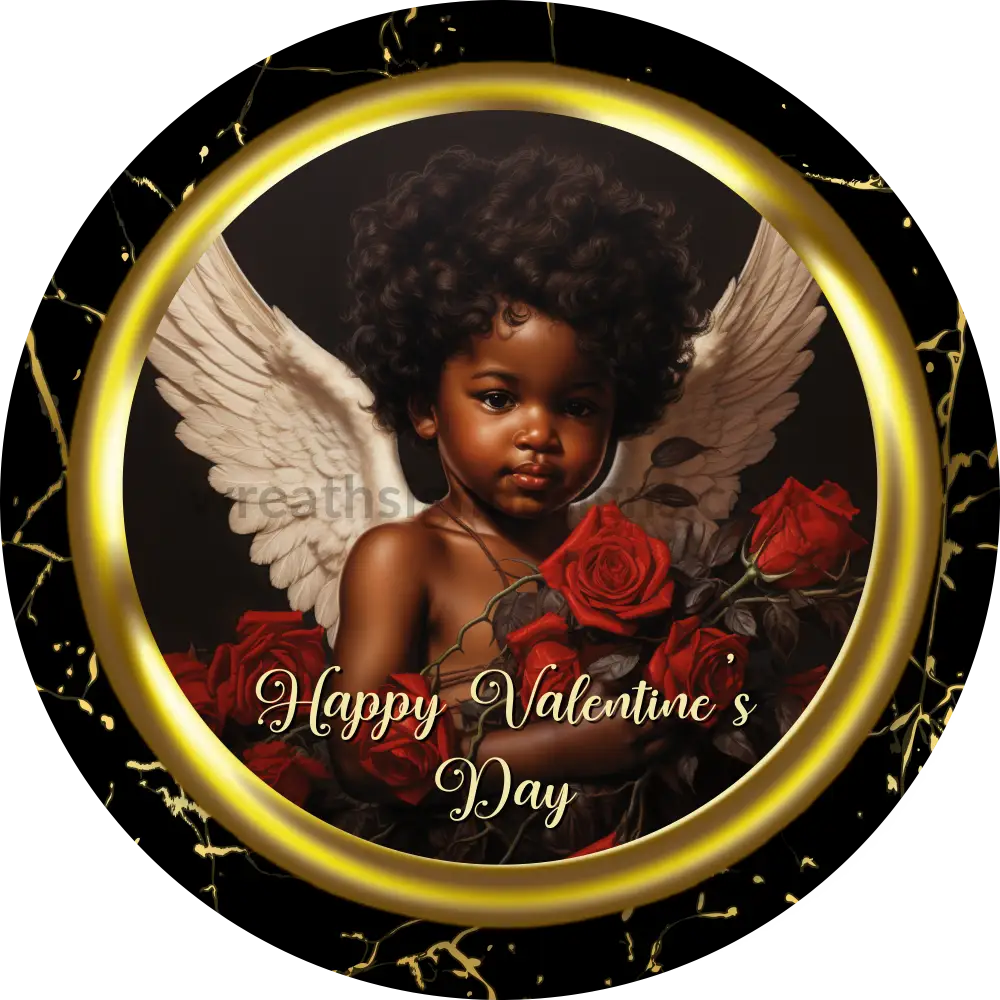Happy Valentines Day Cupid Black And Gold-Round Valentine Wreath Sign 6