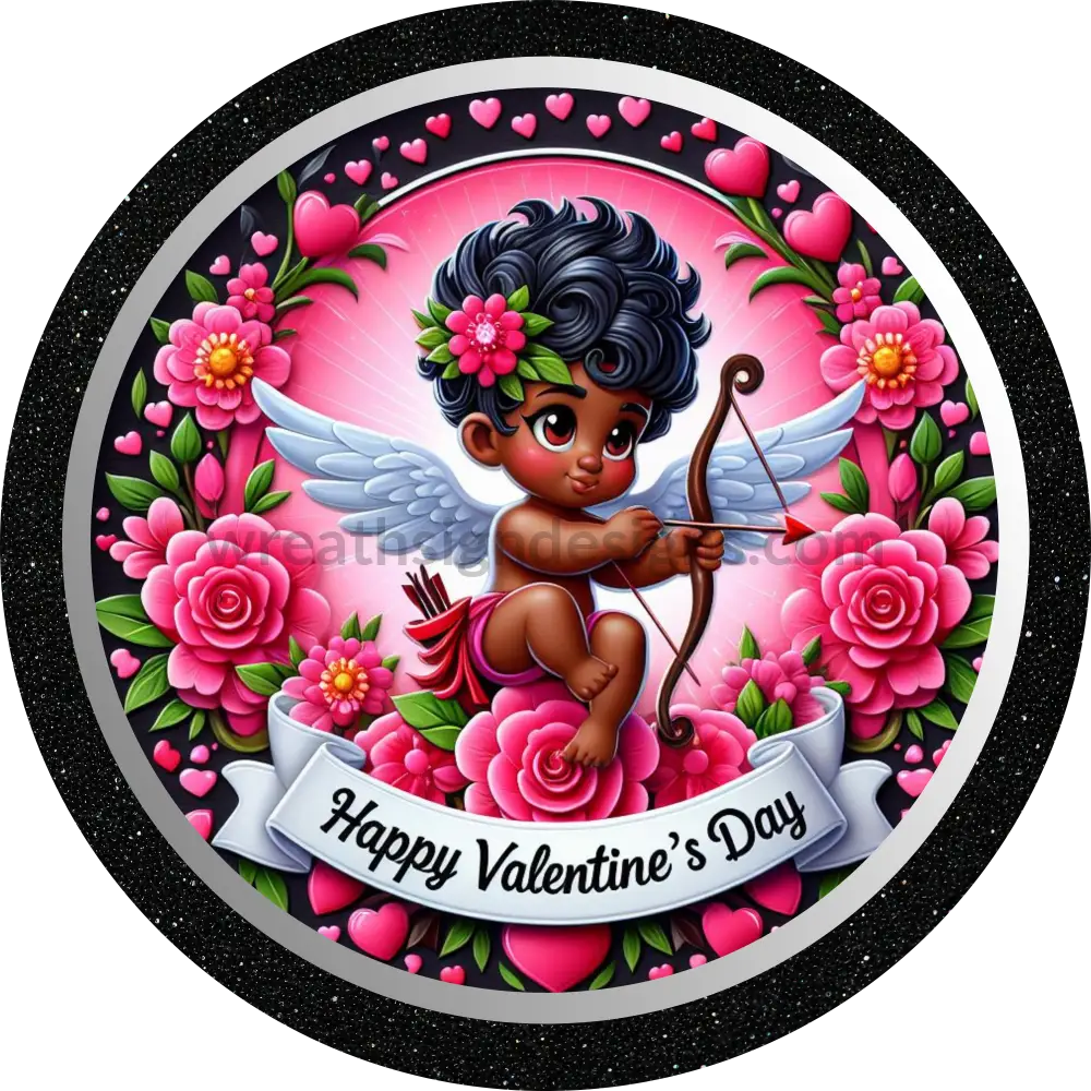 Happy Valentines Day Cupid Pink And Black Round Valentine Wreath Sign 6